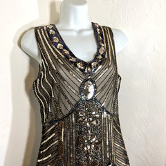 Custom Style Beaded Sequin Flapper Dress Size S Art To Wear Princess Lace Party