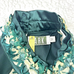 ARK Halter High Neck Dress Womens Size M Green Floral Keyhole Back Silk Blend