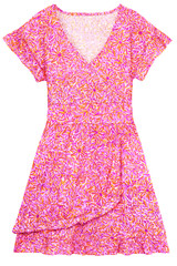 PEP Women&rsquo;s Sundress Printed Floral Mini Ruffle Dress – 2XL – Tropical Pink
