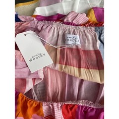 Emily Wonder Womens Multicolor Patchwork Off Shoulder Ruffle Mini Dress NWT M