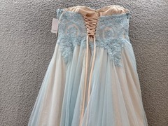 Say Yes Trendy Plus Size Strapless Embellished Gown 14W Pale Sky/Soft Peach