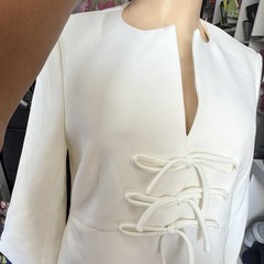 Tuckernuck White Crepe A-Line Mini Dress V-Neck Bow Front Lined Size S