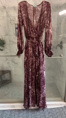 Karlie Burgundy Pink Abstract Maxi Dress V-Neck Button Belted Long Sleeve L
