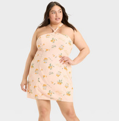 Women&rsquo;s Knotted Y-Neck Linen Mini A-Line Dress – Wild Fable Off-White XXL