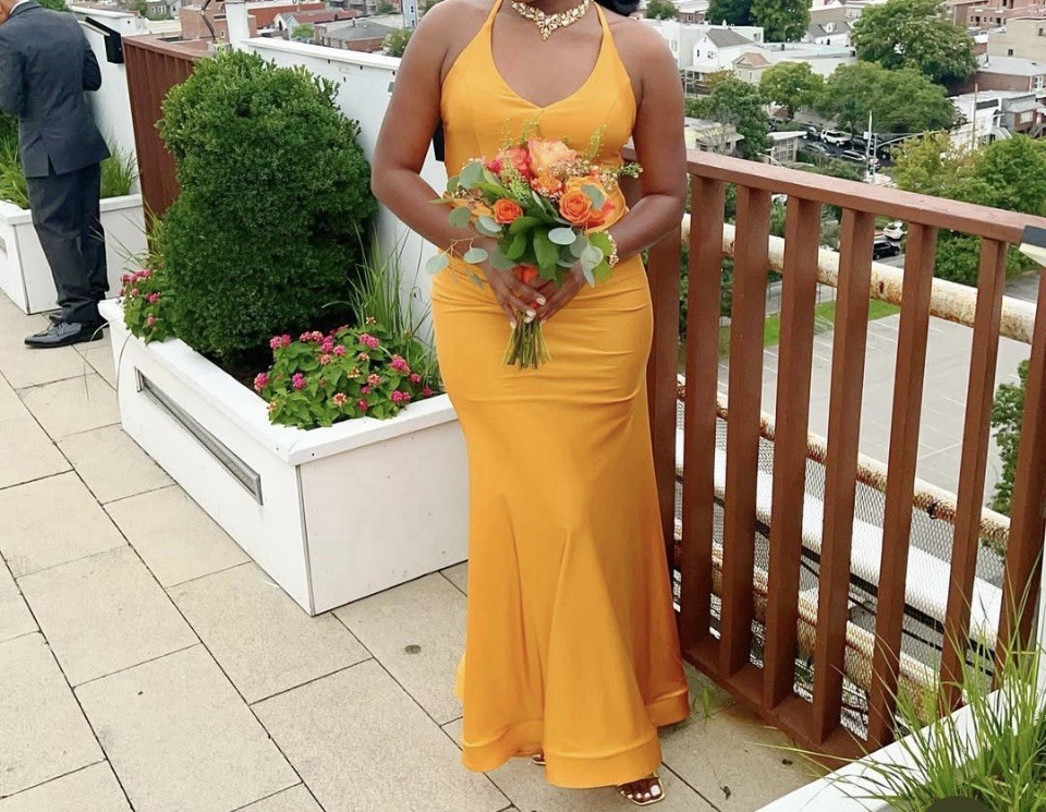Golden Orange Jessica Angel Jersey Fitted Sleeveless Gown