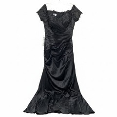 Lavetir Black Satin Pleated Off-the-Shoulder Maxi Dress | Regular Size 8