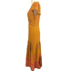 Dixie Italy Mustard Yellow Pink Eyelet Embroidered Cutout Maxi Dress Tiered M