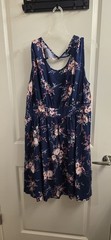 Torrid 1X Blue Floral Dress, Pleated, Waist, Open Back, Soft, Light, Worn 1X