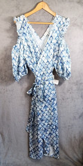 NWT Never Fully Dressed Wrap Dress Cold Shoulder Sz 20 Blue Marble Satin Midi
