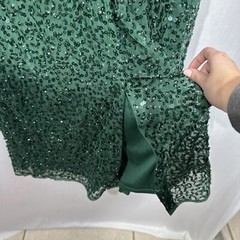 NWT $458 Mac Duggal [ 18 ] Sequined Ruffle Tiered Midi Dress Emerald #G1281