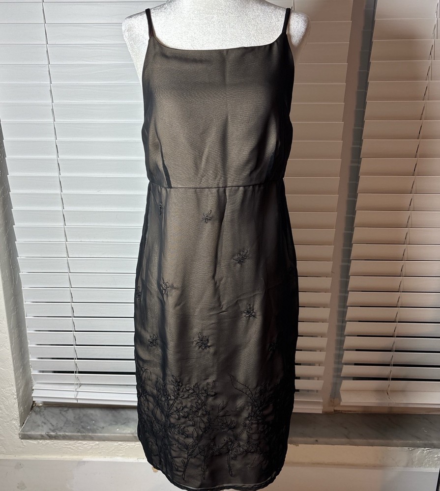 YL by Yair Black Sheer Overlay Embroidered Slip Dress Size 6 Y2K Vintage Fairy