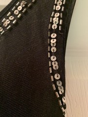 ROARING 20&rsquo;s Silver Sequins Beaded Flapper Dress Black Sheer Over Solid S Small