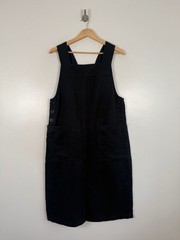 Toast Pinafore Dress Size UK 12 Black Cotton Linen Dungaree Overall Pockets