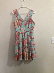 Haute Monde Bright Light Blue and Pink/Coral Floral Spring Dress Colorful Size L