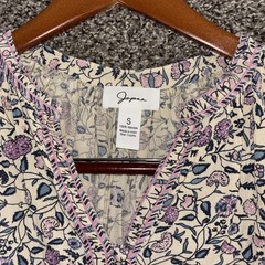 Japna Boho Button Front Long Sleeve Mini Dress Size S Ruffled Bottom Paisley EUC