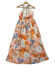 ZESICA Womens Long Halter Neck Floral Print Backless Split Beach Maxi Dress Sz M