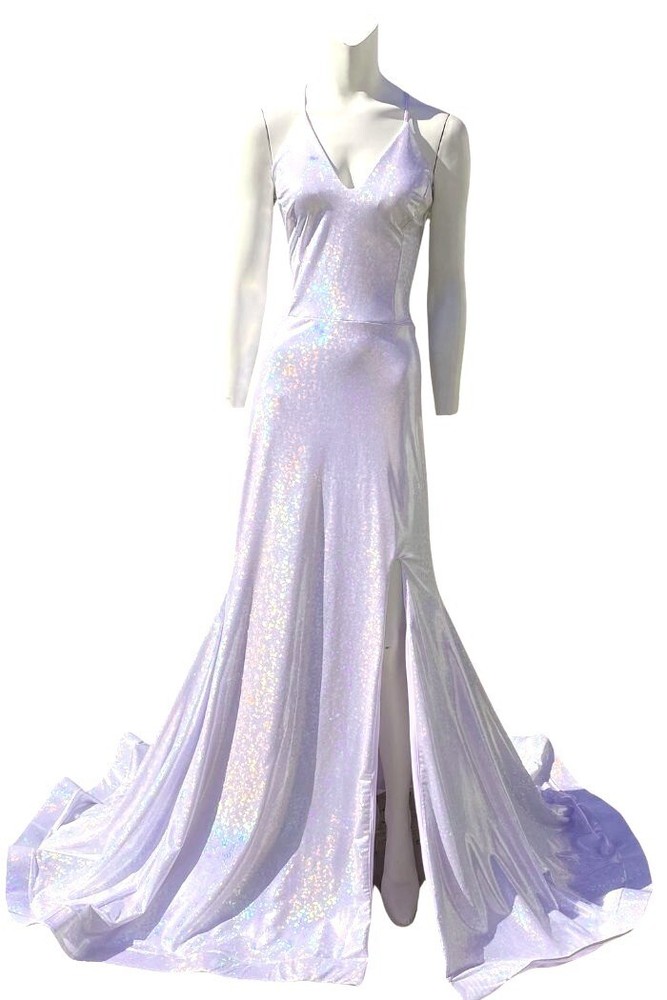 Jessica Angel 908 Silver Bedazzled Open Back Sparkling Gown Size Large NWT