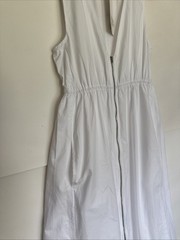 Zara Women Midi Dress White Front Full Zipper Sleeveless Side Pockets SizeL NWT