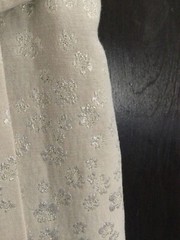 Gioffre Ivory wrap knee-length designer dress w/metallic flower pattern – size S