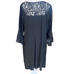 NEW Lauren Ralph Lauren Black Sequin Lace Bell Sleeve Draped Sheath Dress 18