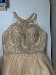Candys Collection U.S.A. Gold Tulle Fit & Flare Beaded Sequin Dress L