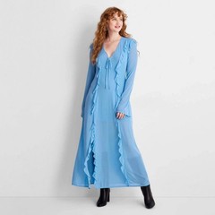 Future Collective Long Sleeve Ruffle Maxi Dress. Size 2XL. Light Blue. NWT.