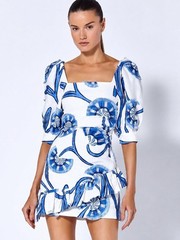 Alexis San Paolo Giardino Blu Embroidered Linen Mini Dress Small MSRP $595