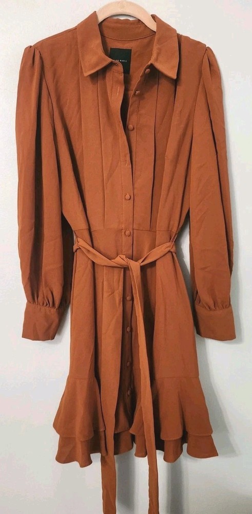Alex Marie Dress 6 Orange Button Down Belted Fit And Flare