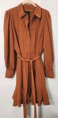 Alex Marie Dress 6 Orange Button Down Belted Fit And Flare