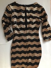 NEW GIANNI BINI Woman’s 2/3 Sleeve Sequin Short Mini Dress Black Gold sz XS