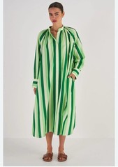 OROTON Green Stripe Shirt Dress Size 10 | 100% Cotton Long Sleeve Midi Resort