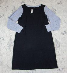 NEW Fall Talbots Stripe Interlock Shift Dress knit Indigo Blue womens medium m