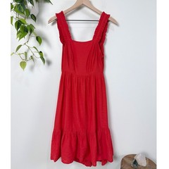 Joy Joy Red Ruffle Strap Tie Back Tiered Midi Dress Viscose Women XS/S