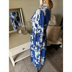 White closet elements white blue boho cottage paisley wrap Midi dress L