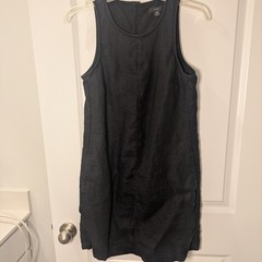 J Crew Dress Women XS Petite XSP Linen Shift Black Button Classic Minimalist