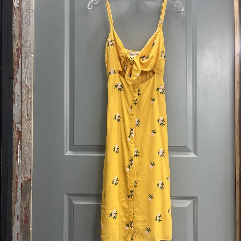 Privacy Please Yellow Flowery Midi Strappy Dress Womens Size S