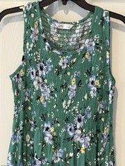 Croft & Barrow Floral Smocked Maxi Dress Green Sleeveless Pockets S