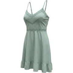 Urban Outfitters Mini Dress XS Green Grid Lace Trim Ruffle Crochet Cottagecore