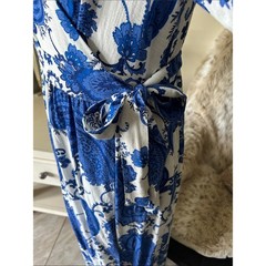 White closet elements white blue boho cottage paisley wrap Midi dress L