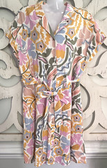 Charlie Floral Multicolor Collared Button Front, Belted, Dress with Pockets. L