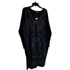Say What Womens 2X Black Rhinestone Embellished V-Neck Sweater Dress Tunic NEW