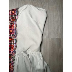 Roxy White Strapless Smocked Top Embroidered Tribal Border Dress L G G