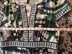 BCBGMAXAZRIA Women’s Medium Geometric Print Faux Wrap Stretch Dress Blue Green M
