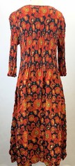Alquema Size M Orange Black Yellow Polyester Crinkle 3/4 Length Sleeve Dress