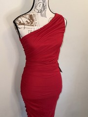 LOVEX DESIGN Red One-Shoulder Ruched Stretch Bodycon Midi Dress Size 2