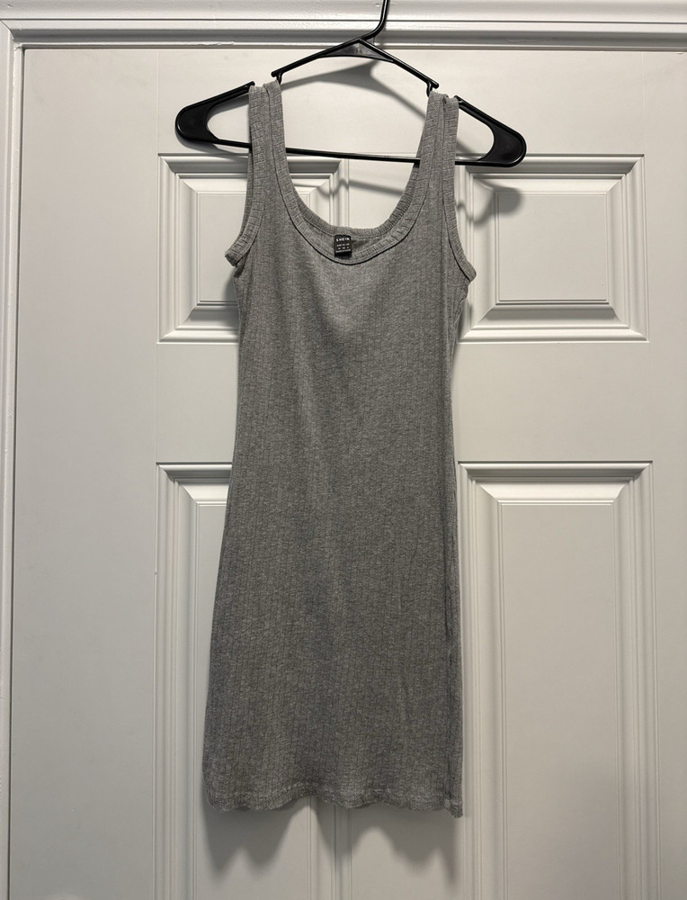 SHEIN Gray Solid Ribbed Knit Scoop Neck Strappy Sleeveless Bodycon Dress M