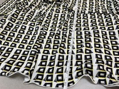 HIROKO KOSHINO Geometric Print Dress Size 38 Long Sleeve Ruffle Japan