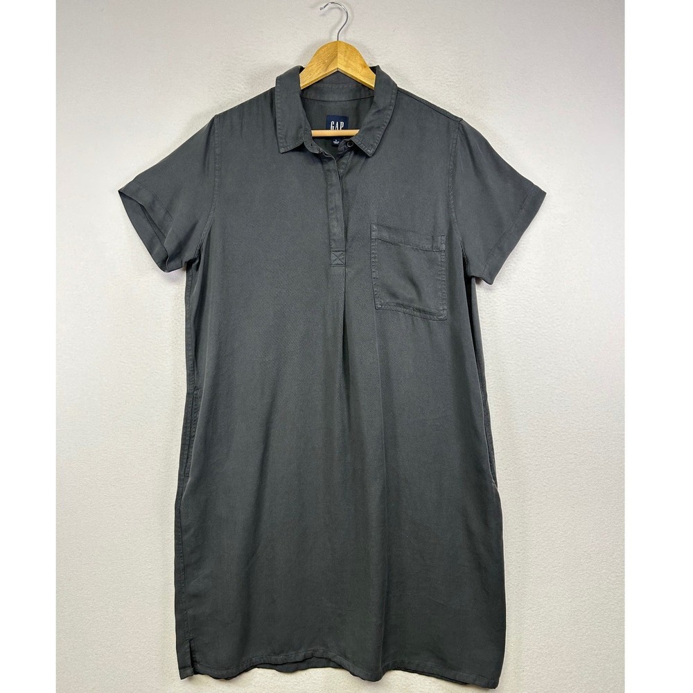 Minimalist GAP Women Large Gray Lyocell Short Sleeve Utility Shirt Dress Casual