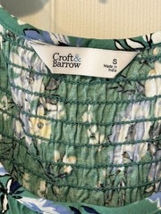 Croft & Barrow Floral Smocked Maxi Dress Green Sleeveless Pockets S