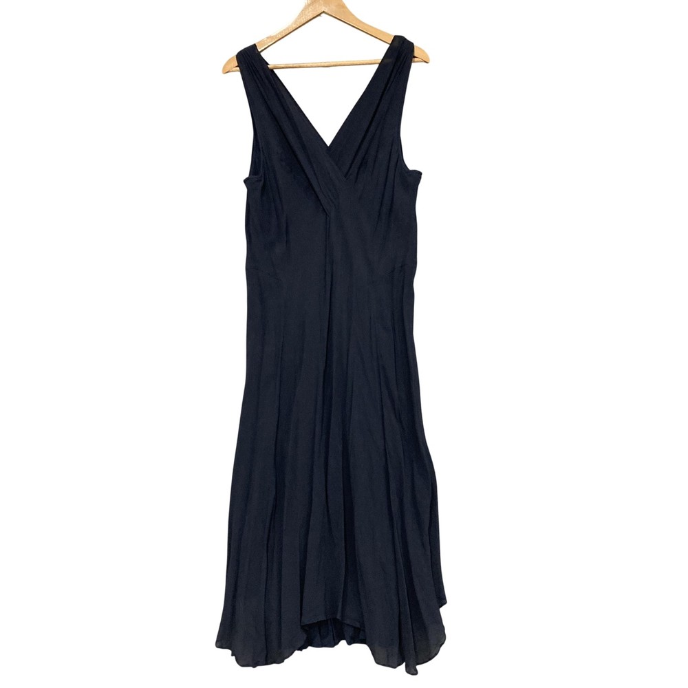 Blue Illusion Dress Womens 3 Blue Silk Maxi Sleeveless V Neck Asymmetric